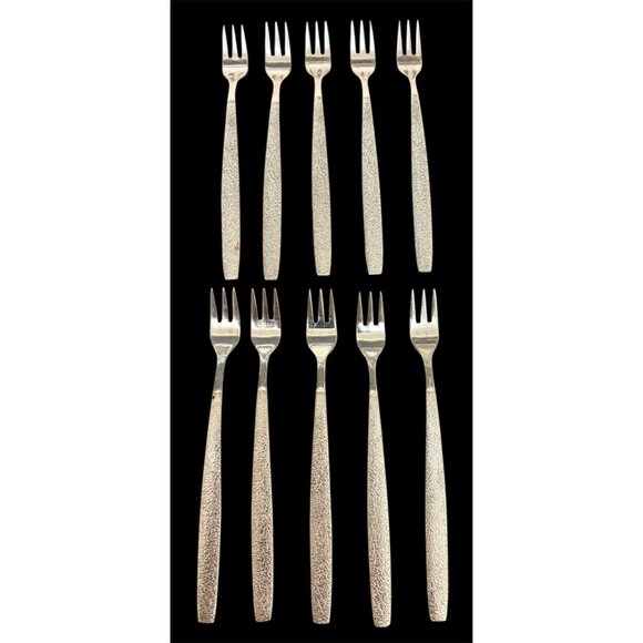 Set Of 10 Ekco Korea Stainless Steel Cocktail Seafood Forks 5.5" MCM Textured - Picture 1 of 7